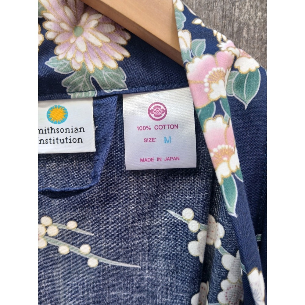 Nwot Smithsonian Cotton Kimono Robe Navy Blue Princess Peony Yukata M - Picture 4 of 11